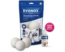 Evonox Clean – Set van 3 Wolvilten Wasdrogerballen + 30ML Geur Essentie Cadeau – Natuurlijk en Milieuvriendelijk — afbeelding 1