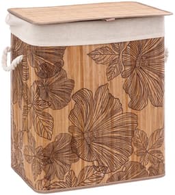 5Five Wasmand met deksel - bamboe hout - 60 Liter- naturel wit - 43 x 31 x 50 cm - Flora print — thumbnail 1