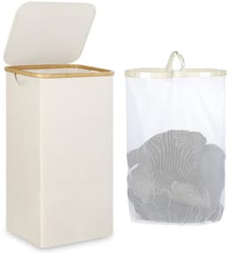 100L wasmand met deksel - Smalle wasmand - Opbergmand met grote capaciteit - Met afneembare tas en handvat - Opvouwbare wasmand voor badkamer, slaapkamer, slaapzaal - 40,5x33x75cm — thumbnail 1