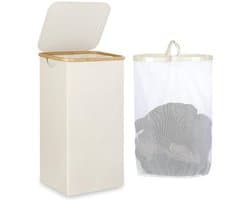 100L wasmand met deksel - Smalle wasmand - Opbergmand met grote capaciteit - Met afneembare tas en handvat - Opvouwbare wasmand voor badkamer, slaapkamer, slaapzaal - 40,5x33x75cm