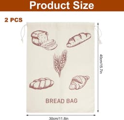 Ibenzoa® Set van Twee Hergebruikte Linnen Broodzakken - 30 x 40 cm - Duurzaam en Stofvast — thumbnail 3