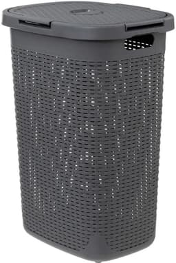 5Five Wasmand met deksel Rotan - donkergrijs - gevlochten kunststof - 60 liter - 45 x 35 x 66 cm — thumbnail 1