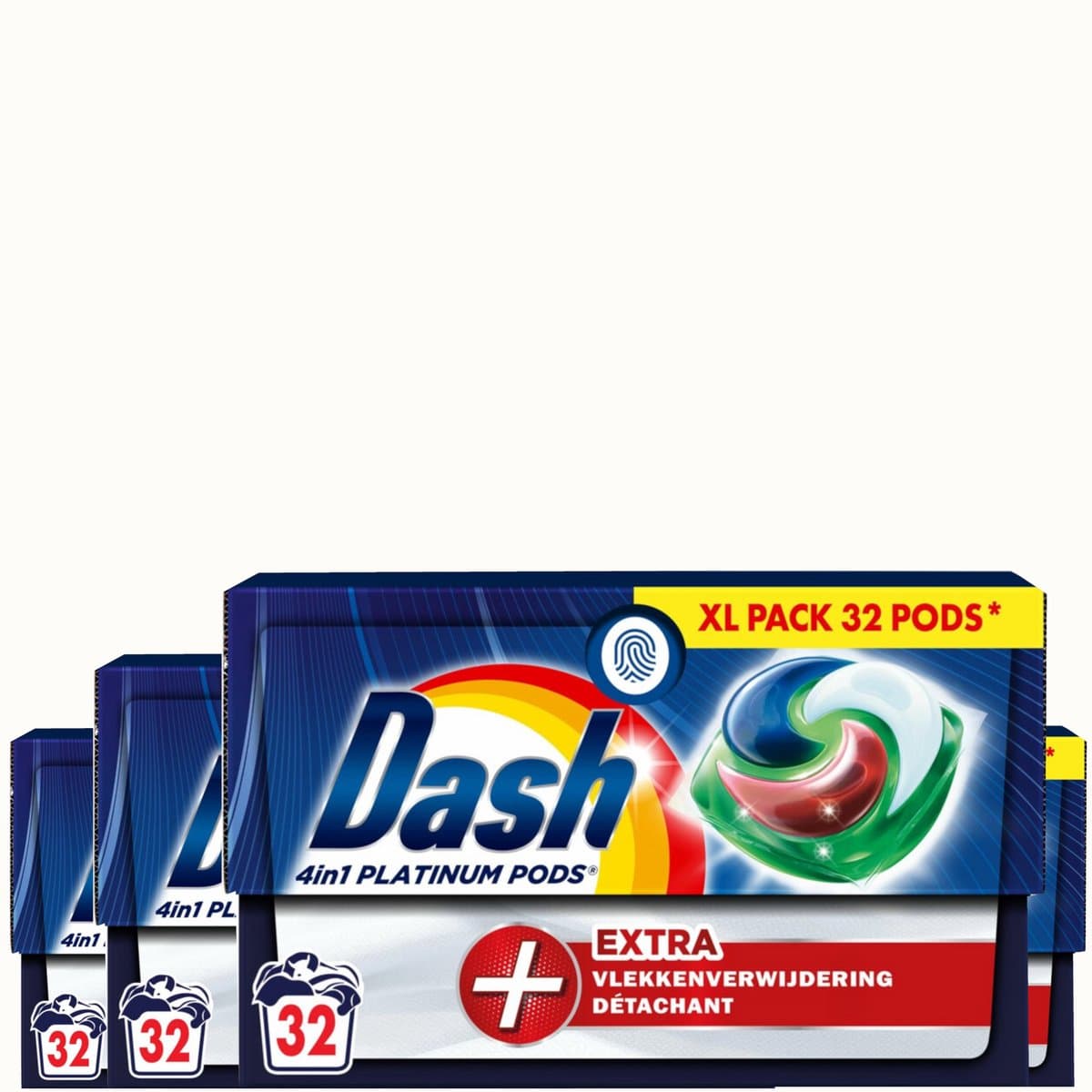 Dash 4in1 PODS - +Extra Vlekkenverwijderaar - Voordeelverpakking 4 x 32 Wasbeurten — afbeelding 1