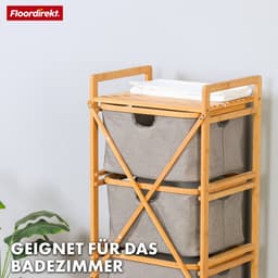 FLOORDIREKT Wasmand Missouri - Bamboe Wasverzamelaar - Met 3 Vakken - Voor Vuile Was - Houten Wassorteerder Met Wasbox - Grijs & Bamboe-Kleuren — thumbnail 5