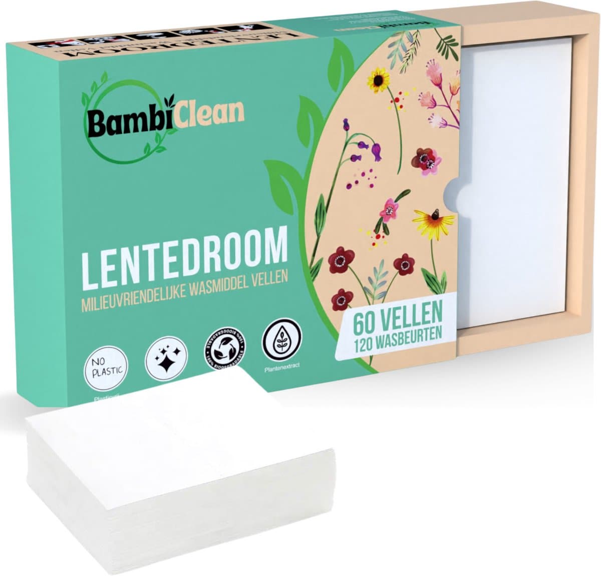 BambiClean Wasstrips Lentedroom - 120 wasbeurten - Milieuvriendelijke Wasmiddeldoekjes - Wasmiddel Strips — afbeelding 1