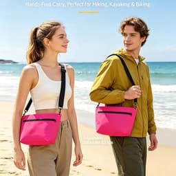 Outdoor rugzak, 6 l, lichte droogzak, met verstelbare schouderriem, geschikt voor kamperen, wandelen, strand, kajakken, zwemmen, roze fuchsia, Waterdichte tas — thumbnail 5