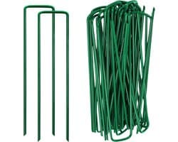U-vormige Grondankers - Groen - 15 x 2,5 cm - Roestvrijstalen Tuinharingen - Voor Tuin en Camping