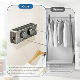 Dailygoods- Waslijn uittrekbaar met stalen kern - Wanddroogrek - Dubbel touw — thumbnail 5