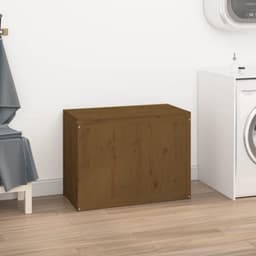 Wasmand van grenenhout, 88,5 x 44 x 66 cm, wasmand met 2 vakken en gasveer, wasmand voor badkamer, slaapkamer — thumbnail 4