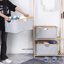 Livora Opvouwbare Wasmand – 40 Liter – Wasmand Kleding – Opbergmand – Grijs Beige – Linnen – Rechthoekig — thumbnail 4