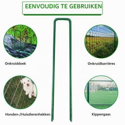 Tuin beveiligen haringen, 6 inch tuin palen gegalvaniseerd landschap nietjes, groene tuin U-vormige netpennen metalen gras pinnen beveiligen pinnen Spikes voor onkruid barrière stof (20 stuks) — thumbnail 4