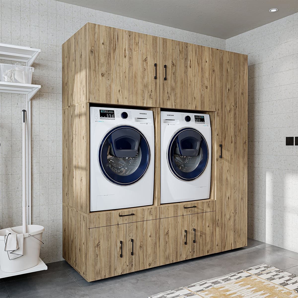 Roomart SERIE 3 Wasmachine Ombouwkast 179x205 cm - Dubbele Kast met Hoge Kast 45 - Eiken — afbeelding 1