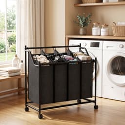 Wasmand - mand voor vuile kleren - wasmand op wielen - speelgoedopbergmand - mand voor kledingindeling - extra groot, diep - gemakkelijk te sorteren - slijtvast - opbergaccessoires - geschikt voor wasruimte, badkamer, balkon (zwart, 86*82cm) — thumbnail 2