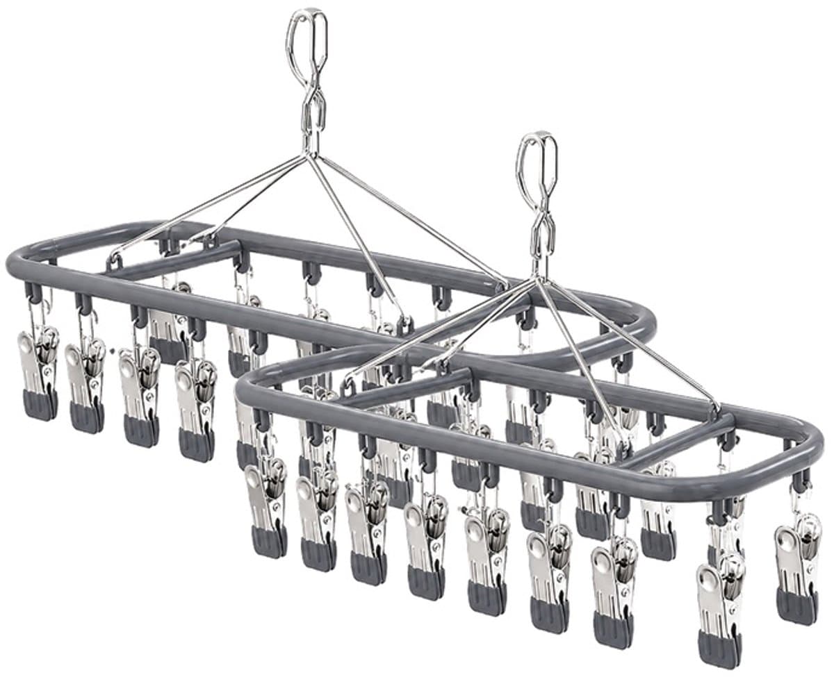 Bobypet - Droogrek - Droogrek hangend - 2 Stucks- Winddicht & Roestvrij - 360° Draaibaar Droogrek RVS - Voor Sokken & Ondergoed - Grijs — afbeelding 1