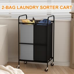 Triumpunpre - 2‑Vaks Wasgoed Sorteerwagen - Zware Metalen Wasmand met Afneembare Waterdichte Zakken - Vergrendelbare Wielen - Mobiele Kleding Opbergwagen voor Slaapkamer en Badkamer — thumbnail 3