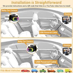 Wkzay Babyautocamera, set van 2 stuks, HD 1080P, 150° groothoek, nachtzicht, instelbaar ledlicht, eenvoudige installatie, babyveiligheid, achterbankbewaking voor autoritten — thumbnail 3