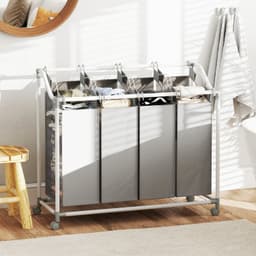 Verrijdbare wasmand- waskar- wasmand op wieltjes met 4 uitneembare zakken- 4 x 40 l- 97 x 38 x 81 cm- grijs — thumbnail 5