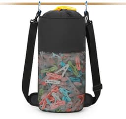 Wasknijperzak - ruime ophangtas met haak en schouderriem voor 500 wasknijpers, draagbaar, sneldrogend, zwart — thumbnail 1
