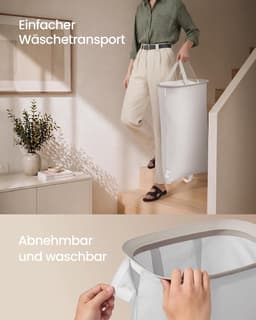 SONGMICS LCB832L101 Wasmand 160 L, Wasmand, 2 compartimenten, Wasgoedsorteerder met deksel, Handvatten, Uitneembare binnentas, Eenvoudige montage, Wasruimte, Pedaal, 56 x 47 x 75 cm, Cappuccino Beige — thumbnail 4