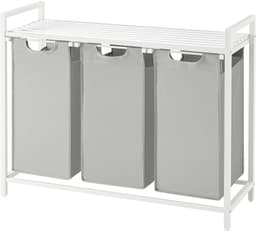 Klarven® Wasmand Grijs - Wasmand 3 Vakken - Wasmand met Vakken - Wasmanden - Laundry Basket - Opbergmand 114 Liter - Draagvermogen 20 kg — thumbnail 2