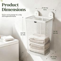 Aan de muur gemonteerde wasmand, hangende vuile wasmand met afneembare zak, gatvrije wasmand met zuignappen, ruimtebesparende washouder voor badkamer, wasruimte en kleine ruimtes — thumbnail 4