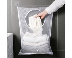 2-delige draagbare waszak, hangende wasmandzak, mesh waszak, 29 x 19 inch grote opvouwbare muurhangende wasmand met 4 zelfklevende haken voor vuile kleding, organisatie en opslag