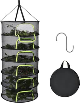 Droognet voor Kruiden - 6-laags Hangend Droognet Ø 58 cm - Kruidendroger en Droogrek van Polyester Mesh - Opvouwbaar Droognet met Rits per Laag, Haak en Opbergtas - voor Kruiden, Bloemen, Fruit en Groente - Zwart — thumbnail 2