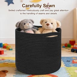Gevlochten, opbergmand met handvatten, wasverzamelaar handgemaakt, mand voor opberging van dekens, speelgoed, knuffels, kleding, zwart — thumbnail 3