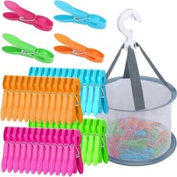 Kleurige winddichte wasknijpers - 48 stuks - plastic clips met mand — thumbnail 1