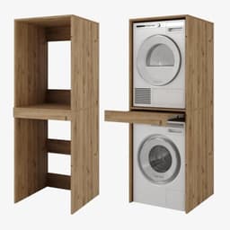 Wasmachinekast met Bord - Opzetkast voor Wastoren - Ruimte Besparen - Uittrekbare Plank - 187x65x66 cm - Eiken Goud — thumbnail 1