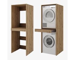 Wasmachinekast met Bord - Opzetkast voor Wastoren - Ruimte Besparen - Uittrekbare Plank - 187x65x66 cm - Eiken Goud