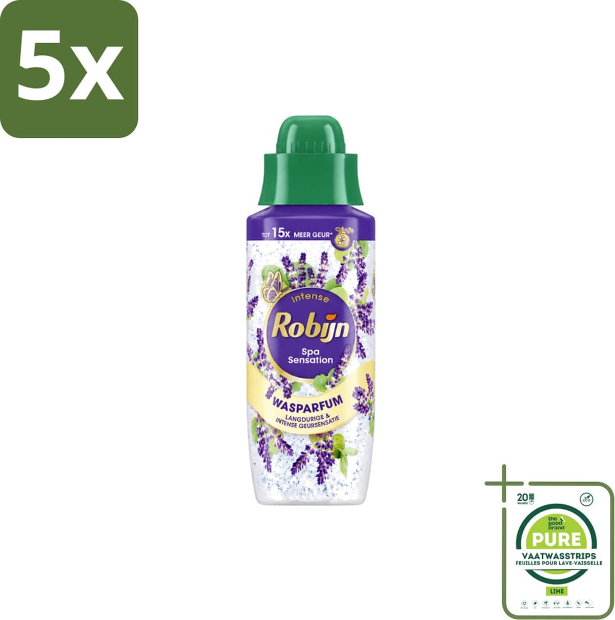 5 x Robijn – Wasparfum – Intense Spa Sensation – 342 ml - Grootverpakking - Vaatwasstrips - Wasparfum - Geur - Wasmiddel - Spa Geur - Natuurlijke Geur — afbeelding 1