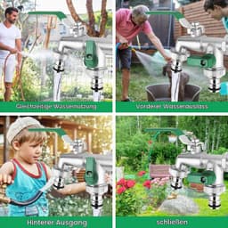 Tuinwaterkraan met dubbele aftap voor wasmachine 1/2" 3/4" 2 slangaansluitingen — thumbnail 3