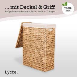 Wasmand met deksel - Smalle mand - Opbergen van wasgoed - Gevlochten waterhyacint - 27 liter - Natuurlijk — thumbnail 3