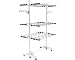 Droogrek Toren - Wasrek Inklapbaar - Kleding Drogen - 3 Niveaus Met Wielen - 66x14x86 cm - Zwart