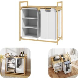 Opbergkast - Wasmand - Vuilewasmand - Make up opbergrek - Sokken opbergzak - Met opbergzak - Met handvat - Grote capaciteit - Geventileerd - Opbergtassen accessoires - Geschikt voor wasruimte, balkon, hal (bruin, 70*70cm) — thumbnail 1