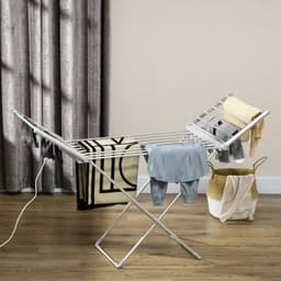 Elektrisch verwarmd wasdrogerrek met 2 uitschuifbare zijkanten, inklapbaar, frame van aluminiumlege, 144 x 53 x 91 cm — thumbnail 5