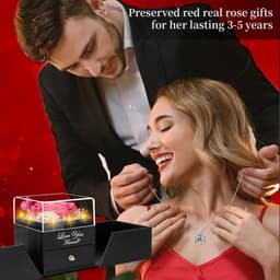 Echte Rose Verjaardag Geschenken voor Vrouwen Vrouw Haar Moeder Vriendin Meisjes Oma met Ik hou van je Hart Ketting Eeuwige Rose Bloemen op Valentijnsdag Moedersdag Kerstmis Verjaardag-Roze — thumbnail 2