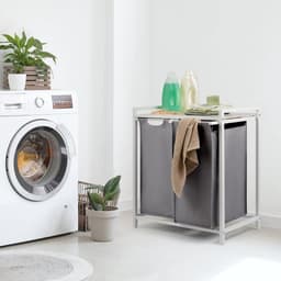 KLS® Wasmand 2 Vakken - Wasmand - Wasbox met 2 Vakken - Grijs Wit - 36cm x 65cm x 73cm — thumbnail 4