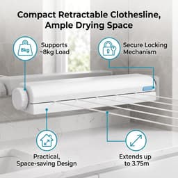 Verstelbare Waslijn voor Binnen en Buiten - Telescopische Drooglijn met Vijf Touwen voor Efficiënt Kleding Drogen en Ruimtebesparing — thumbnail 4
