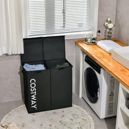 COSTWAY Wasmand met deksel, 115 liter, wasverzamelaar, 2 vakken, wasbox van vliesstof met handgrepen, 62 x 31 x 60 cm (zwart) — thumbnail 4