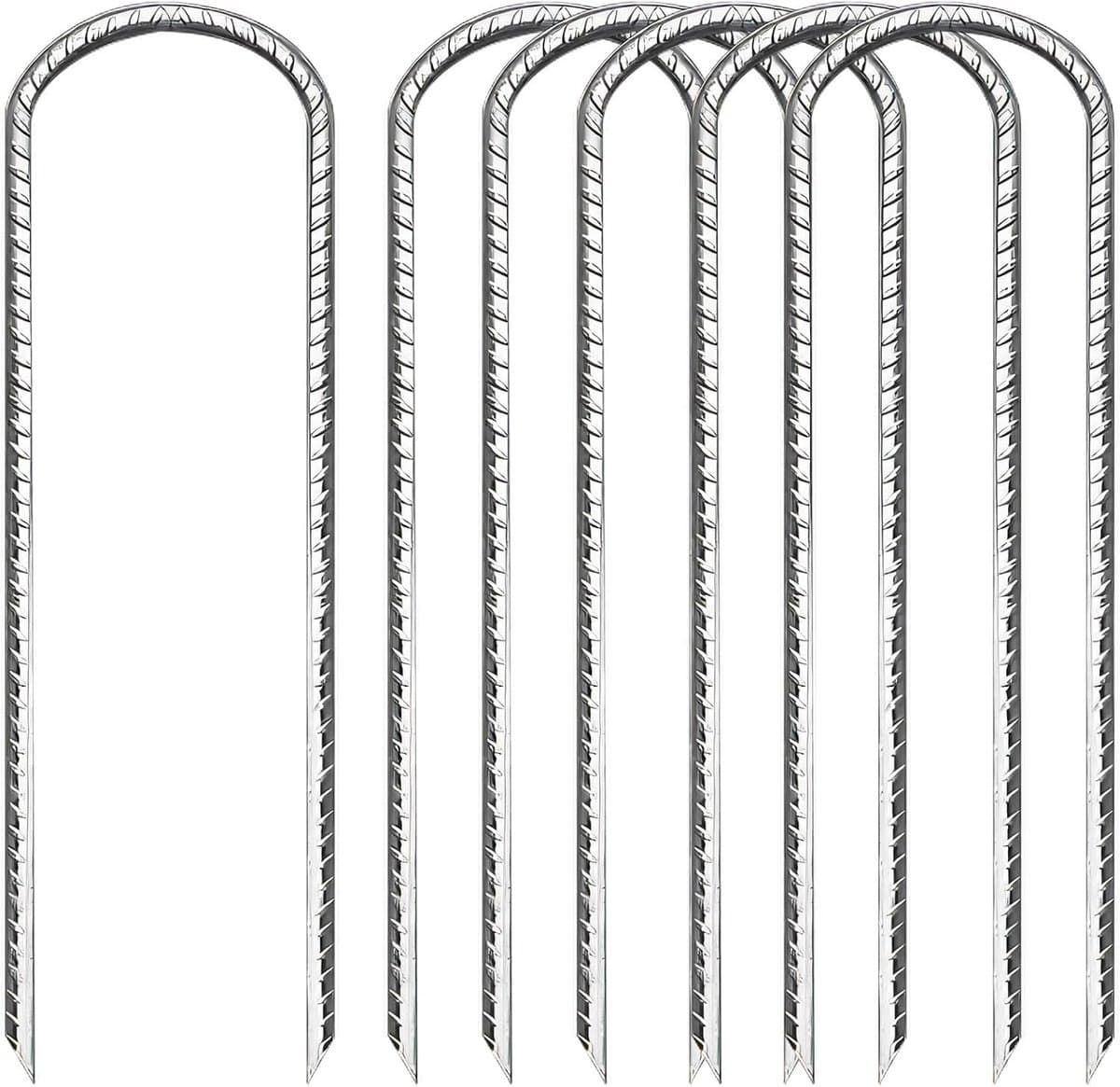 Set van 6 U-vormige zware metalen tentpinnen van 30 cm, gegalvaniseerde stalen grondankers voor windbestendige bevestiging van trampolines, tenten en speeltoestellen — afbeelding 1