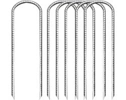 Set van 6 U-vormige zware metalen tentpinnen van 30 cm, gegalvaniseerde stalen grondankers voor windbestendige bevestiging van trampolines, tenten en speeltoestellen