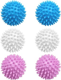 Doseerbal voor wasmachine, 6 stuks à 6 cm, drogerbal, wit, blauw en paars, herbruikbaar, antistatisch en sneldrogend — thumbnail 1