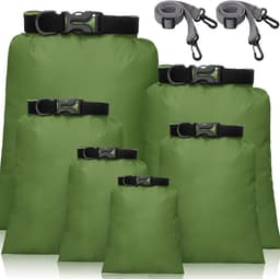 Waterdichte droogzakkenset, 6 maten lichtgewicht zakken en lange verstelbare schouderriem, waterdichte pakzakken voor buiten voor backpacken, varen, wandelen, kamperen (groen), 6 stuks — thumbnail 1