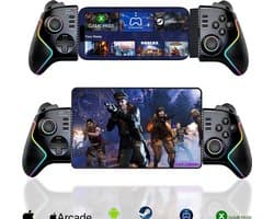 Gamecontroller voor iPad/tablet (tot 13 inch) met hall‑effect‑joysticks en‑triggers, macro‑functie, turbo‑functie, rgb‑verlichting, remote‑play‑controller voor PS5/PS4/pc/Xbox
