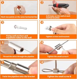 5 m wandset met 20 metalen clips, roestvrij stalen gordijndraad, gordijndraad, kabelspanset, zware belasting, gordijntouw voor waslijn, spandraad, fotodraad, raam, douchegordijnen, interieurdecoratie — thumbnail 5