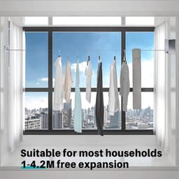2Pcs 4.2M Intrekbare Waslijn Voor Binnen En Buiten, Wandmontage Waslijn Heavy Duty Waslijnen Voor Wasserij Balkon, Zilver — thumbnail 2