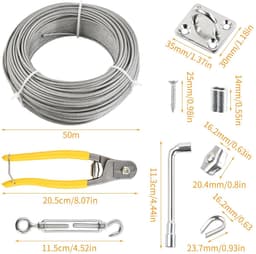 SnelShoppen - 67-delig buitenwaslijn set, 50 m guy ropes, 20 ringen, 4 haakjes, 4 spanners, houders voor handdoeken, roestvrijstalen wasrek — thumbnail 5