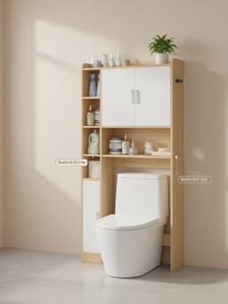 Wasmachinekast met 3 deuren en verstelbare planken - Wit/Natuur - 82 x 24 x 170 cm-wit en natuurhoutkleur. — thumbnail 4